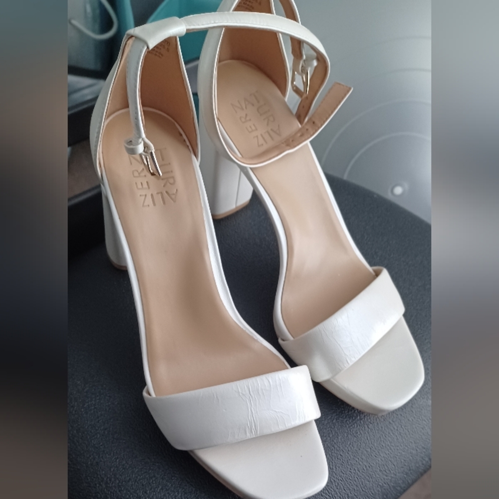 Naturalizer White Block Heel Sandals Wedding